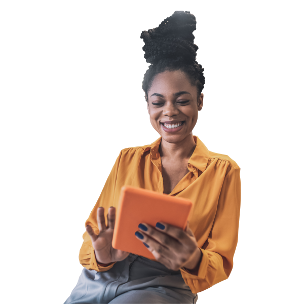 Black business girl watching tablet
